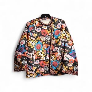 Women's Cottagecore Floral Quilted Jacket Size S Sherpa Lined Boho